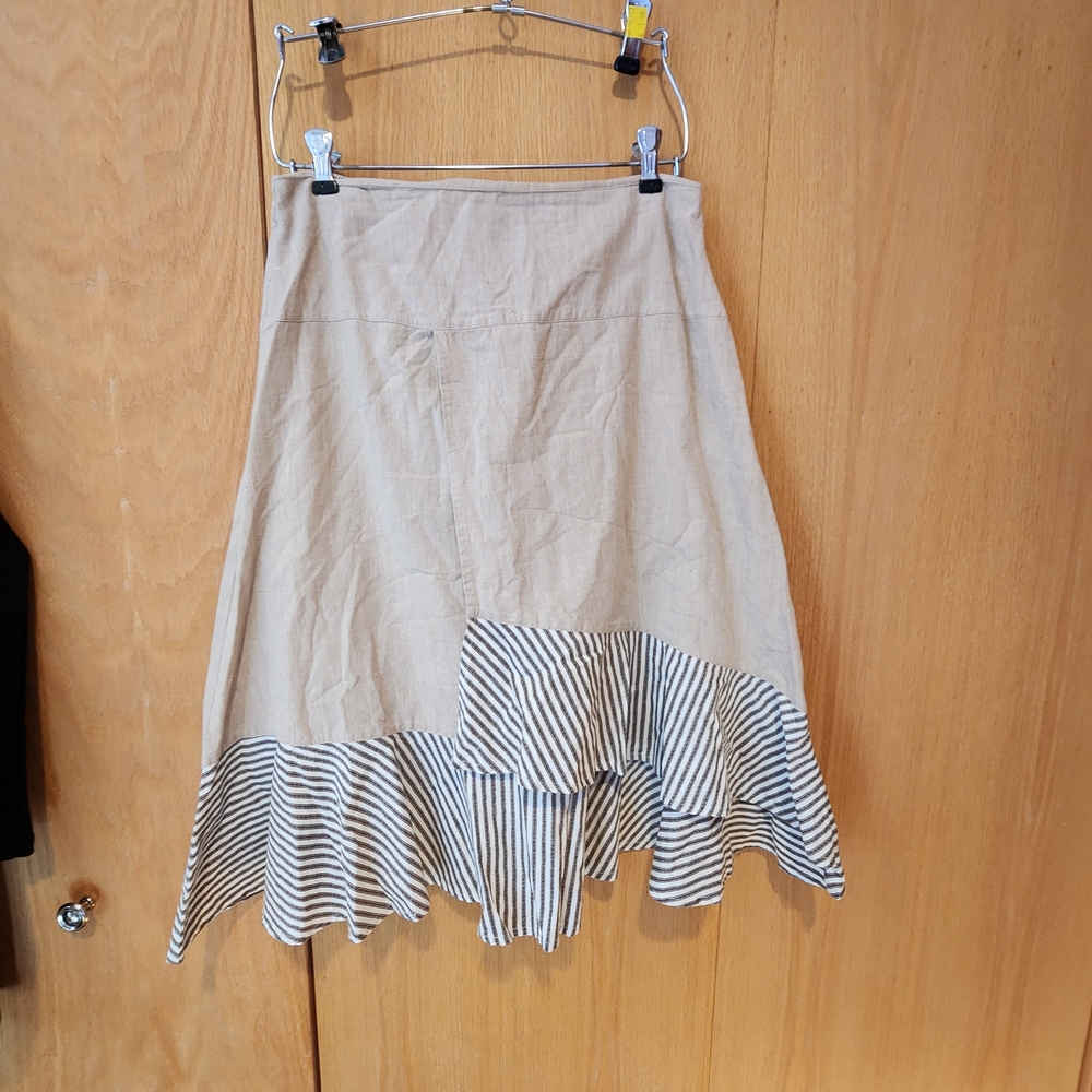 Elegant Asymmetrical Beige and Brown Striped Skirt